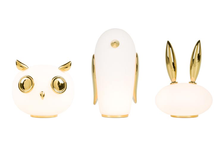 lampka w kształcie sowy, królika i pingwina